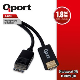 Qport Q-Dph Display Port(M) To HDMI(M) 1.8 Mt Dönüştürücü Kablo