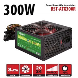 Power Boost BST-ATX300R 300W 12 Cm Kırmızı Fan Kutu + Kablolu JPSU-BST-ATX300R Güç Kaynağı