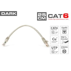 Dark DK-CB-NT6U25G 0.25 Metre UTP AWG 24/7 Bakır CAT6 Network Kablosu Gri 