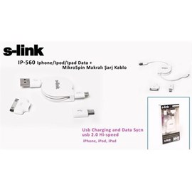 S-Link Ip-560 Iphone/Ipod/Ipad Data + Mikro 5pin Makaralı Şarj Kablo Şarj Aleti