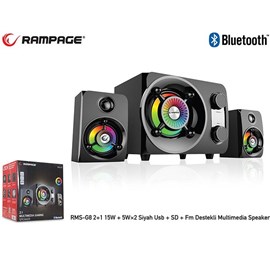 RAMPAGE RMS-G8 2+1 25W Bluetooth+USB-SD-FM Rainbow Led Işıklı Gaming Ses Sistemi Siyah