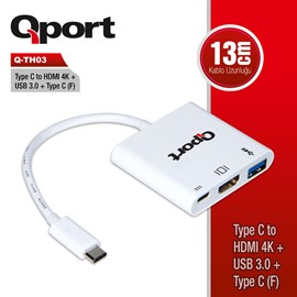 QPORT Q-TH03 TYPE-C To HDMI/USB/TYPE-C Çevirici