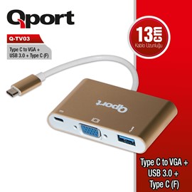 QPORT Q-TV03 TYPE-C To VGA/USB/TYPE-C Çevirici