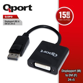 Qport Q-Dpd DVI(M) To Displayport(M)  24+5 Dönüştürücü