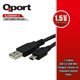 QPORT Q-USBKM1.5   MICRO 5PIN Kamera/Data/Şarj 1.5MT Kablo