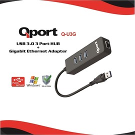 QPORT Q-U3G Usb To  USB3.0 Çoklayıcı + Ethernet