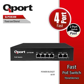 QPORT Q-POE4M 4 PORT 10/100 POE 2 PORT UPLINK 60W YONETILEMEZ DESKTOP SWITCH