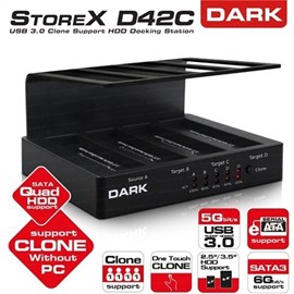 DARK DK-AC-DSD42C 3.5/2.5 Tek Tuş Klonlama 4 Disk Destekli Usb 3.0 Docking Station Siyah